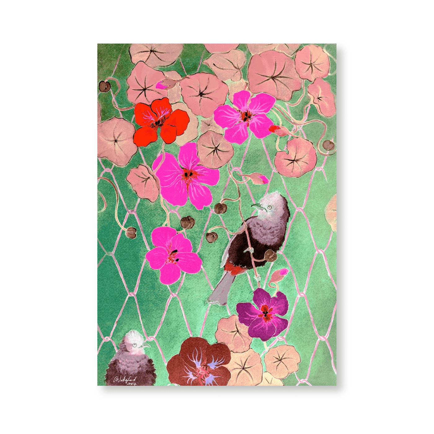 Bulbuls in Nasturtiums - Jasper & Jute