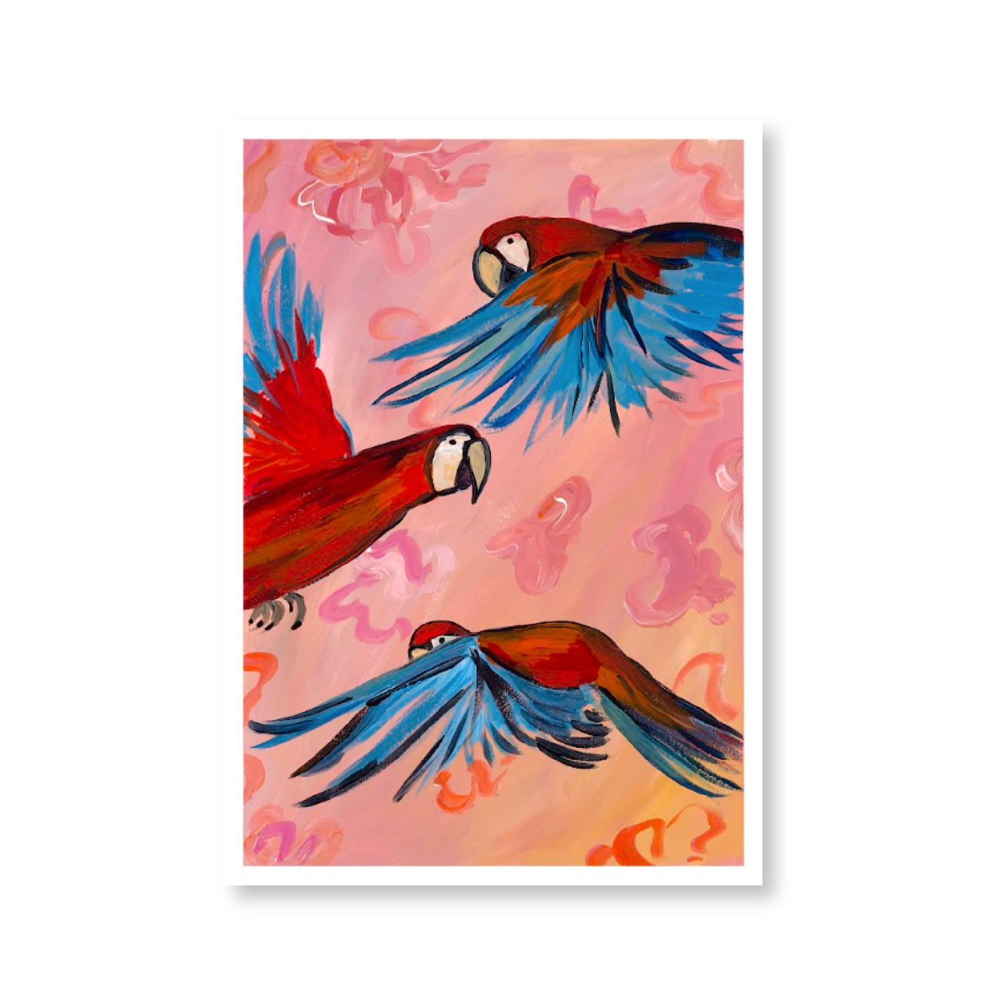 Red Parrots in Flight | Original