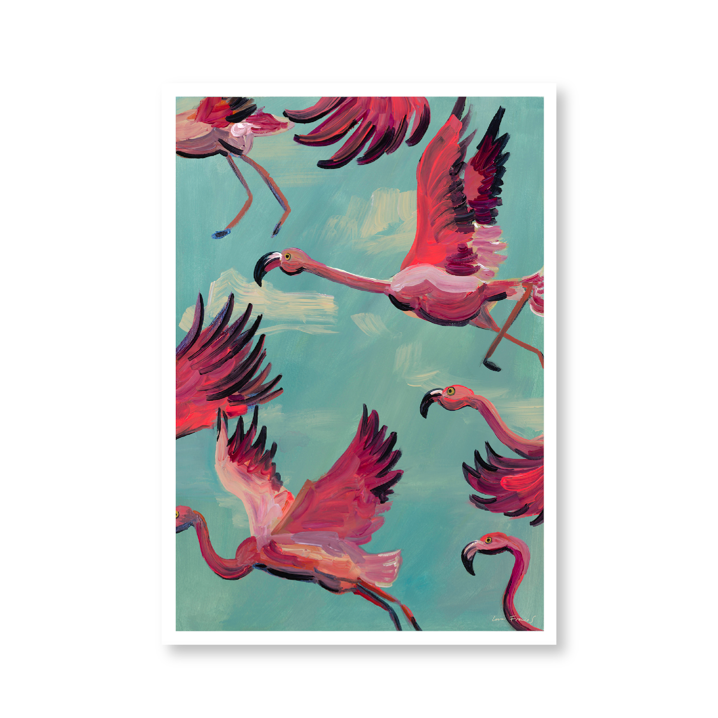 Flamingos In Flight